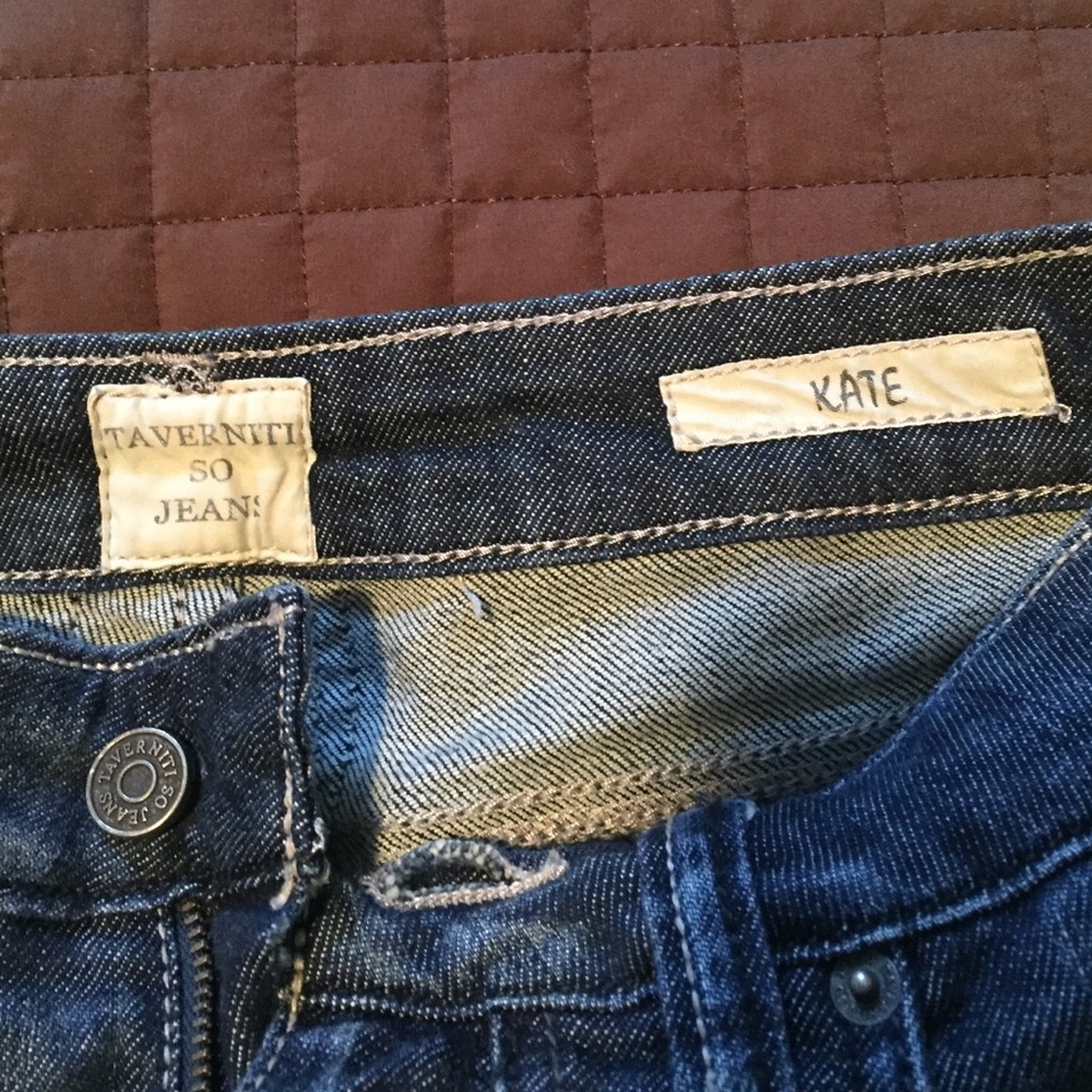 Taverniti So Jeans Dark Blue Denim Jean Shorts with Patterned Cuffs - Picture 3 of 4